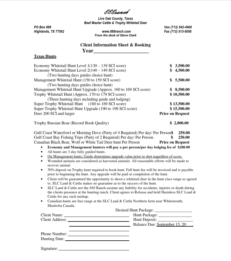 Booking Form - 888 Ranch